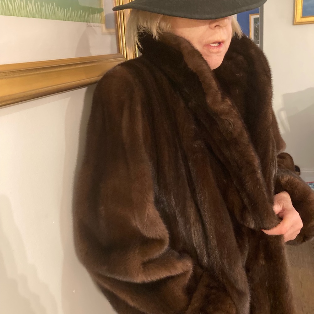 Full length Dennis Basso Mink made of all female pelts rich mahogany. Negotiable